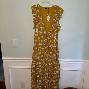 Boohoo Mustard Floral Maxi Dress